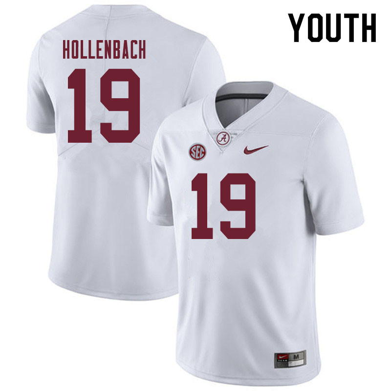 Alabama Crimson Tide Youth Stone Hollenbach #19 White NCAA Nike Authentic Stitched 2019 College Football Jersey KW16J65UJ